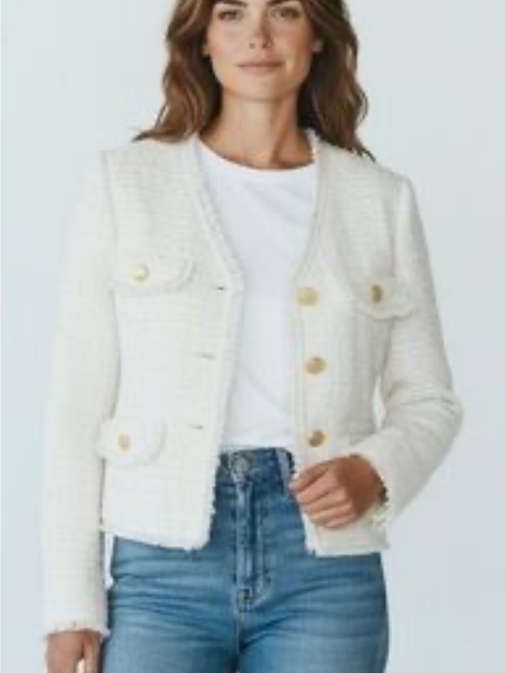 J. Crew Cream Tweed Gold-Button Cropped Jacket